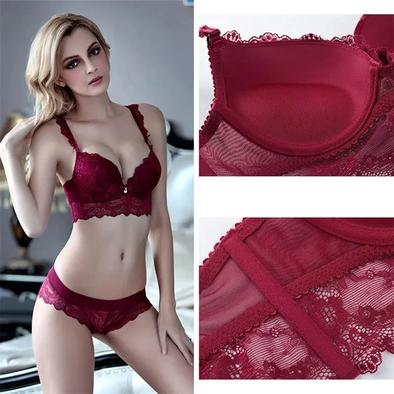 Plus Size Four Pieces Sexy Slim Bra Panties Garter Women Lingerie Sets High Quality Push Up Bra & Brief Sets With Stockings