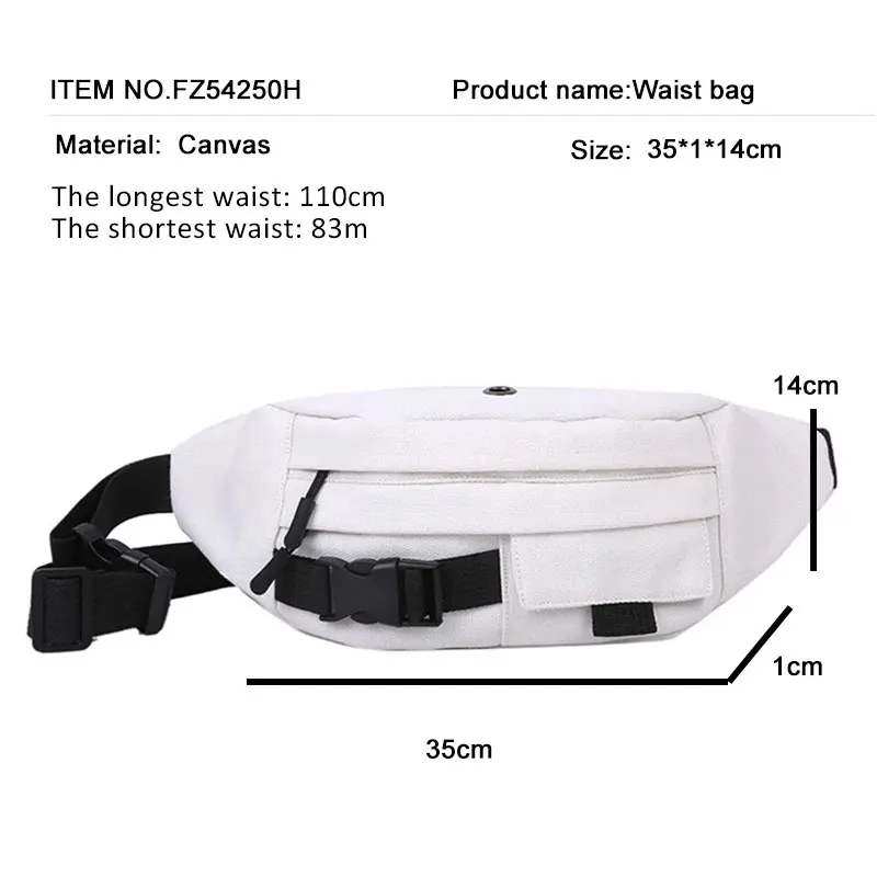 Waist Belt Bag Female Bag New Harajuku Style Slung Canvas Casual Running Sports Chest Bag White Fanny Pack Black Bum Bag