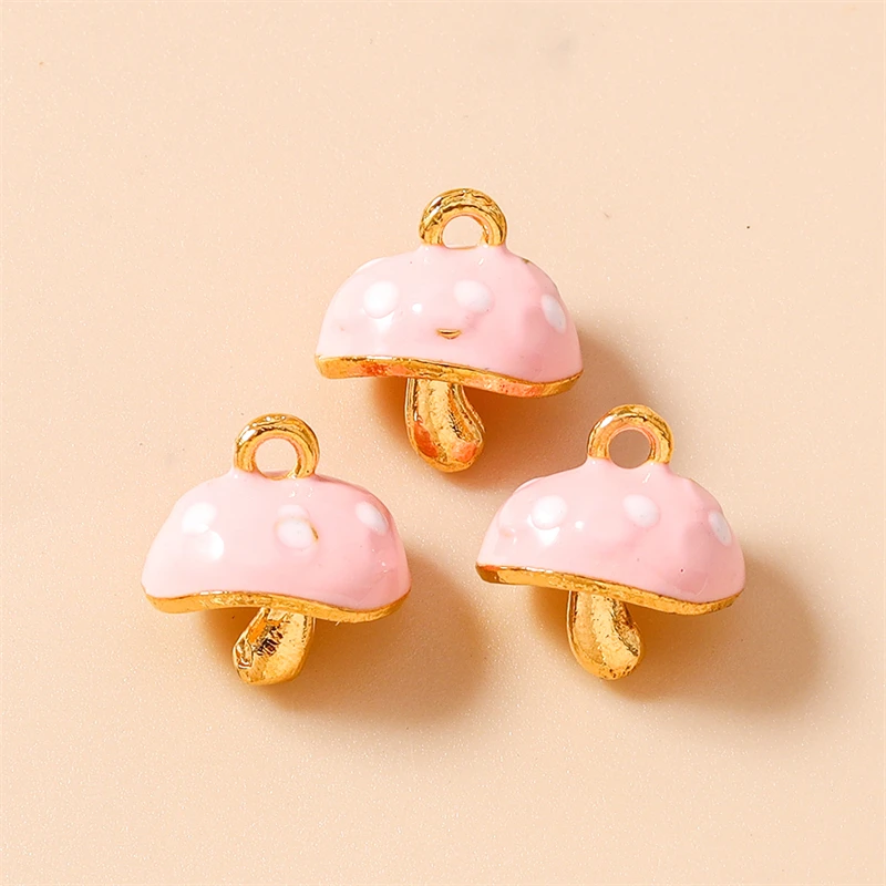 5 Stück 14x14mm Niedliche Mini-Emaille-Pilz-Anhänger für Schmuckherstellung, Halsketten, Ohrringe, Armbänder, DIY-Bastelzubehör – Detail 8