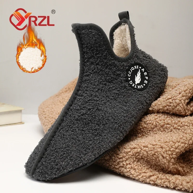 YRZL Slippers Women Men Shoes Woman Home Flat Women's Slipper 2025 Shoe Warm Ladies Soft Plush Cotton Loafers Winter Shoes Women