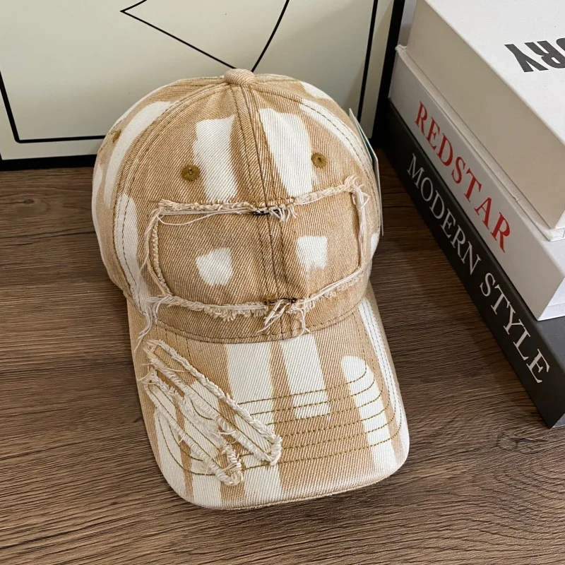 Retro Patchwork Frayed Distressed Dad Hat Raw Edge Washed Cotton Multi Tone Casual Y2K Street Baseball Cap Unisex