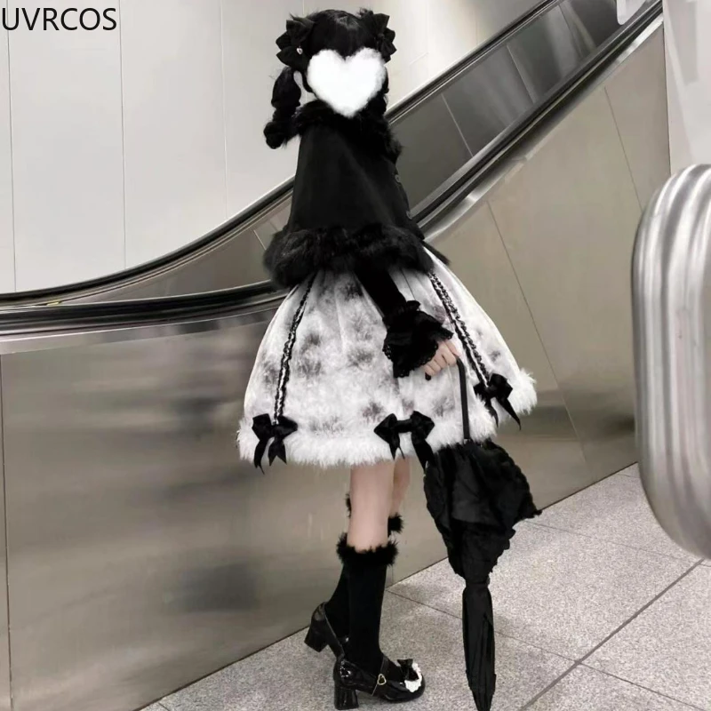 Setelan jas 3 potong untuk wanita, gaun Natal Lolita 3 potong, gaun Mini motif pita lucu, setelan jas manis Y2k gaya Korea musim gugur dan musim dingin