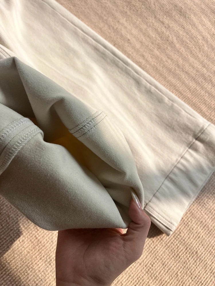 화이트 페이스 라인드 데님 진 여성용 하이웨이스트 루즈 스트레이트 레그 와이드 레그 팬츠 봄 가을 신상품