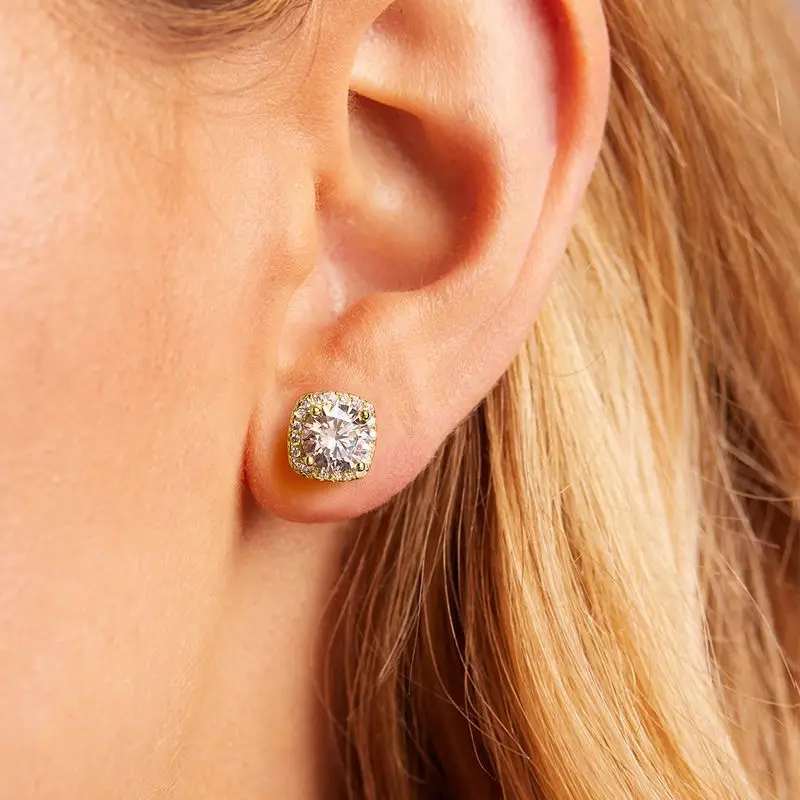 

DWJ Shiny 1CT Square Real Moissanite Diamond Stud Earrings For Women Real 925 Sterling Silver Daily Gift Dating Fine Jewelry