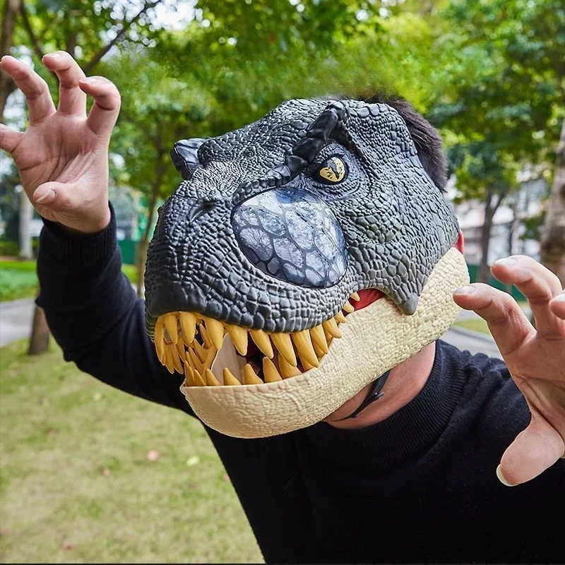 Funny Dinosaur Mask Dino Mask Moving Jaw Halloween Mask Dinosaur Head Face Cover Movable Mouth Party Cosplay Props Accessories