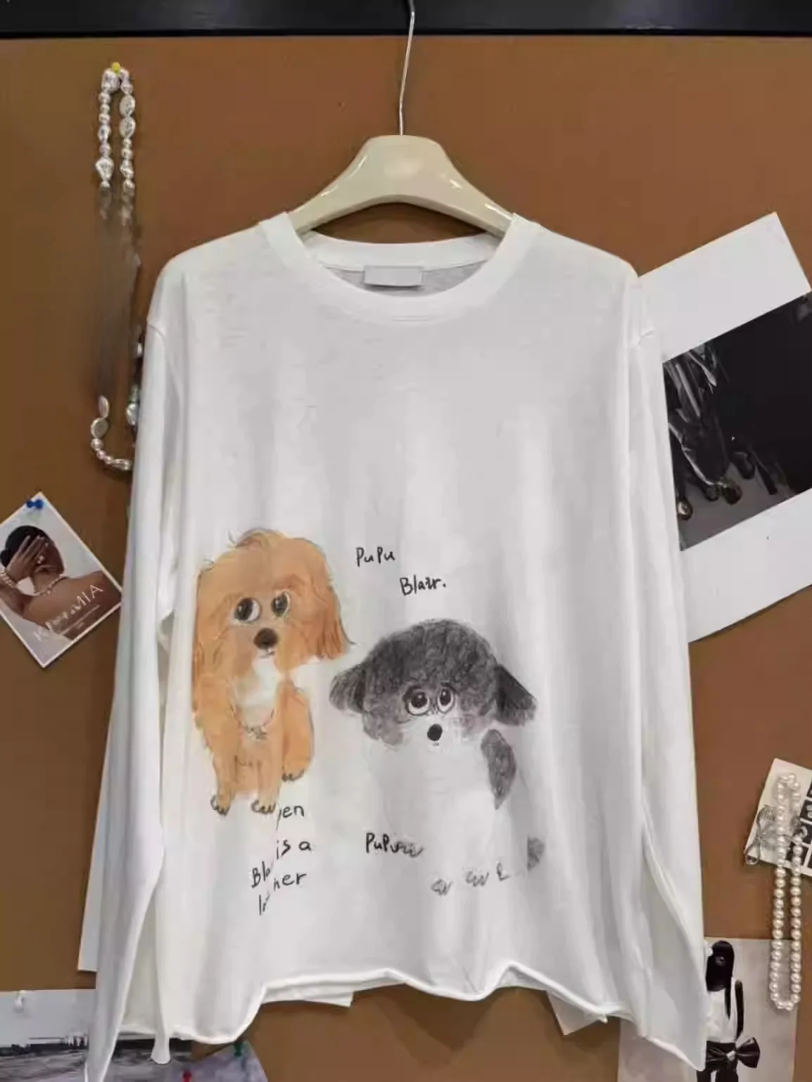 

Модная футболка HEIDD с длинным рукавом, с иллюстрацией собаки, из хлопка, влагоотводящая, с защитой от УФ-излучения, повседневный топ с круглым вырезом