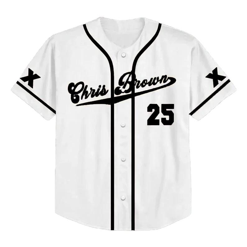  كريس براون بريزي باول XX جولة جيرسي الخامس الرقبة قصيرة الأكمام البيسبول جيرسي الرجال / النساء كريس براون زر أسفل القميص #5