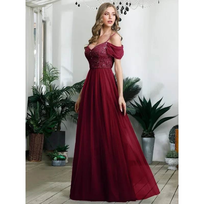 Wakuta elegante Frauen kalte Schulter Maxi Brautkleider A-Linie Pailletten formelle Party Abend Robe de Mariée 2024 Boheme