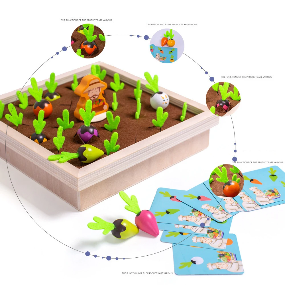 New Kids Vegetable Memory Wooden Educational Toys 3 Years Old Pulling Radish Fram Game Montessori ToysToddler Gifts for Children