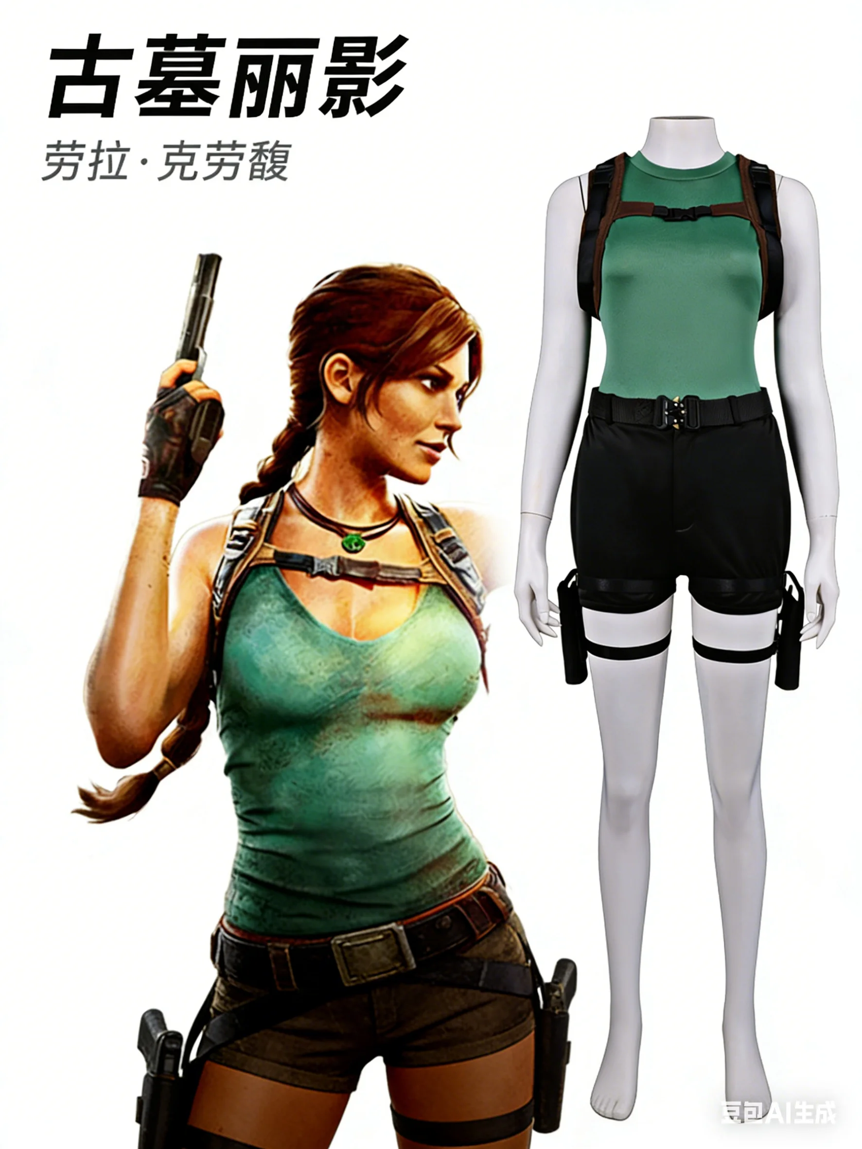 Costume Complet Cosplay Lara Croft – Tenue Authentique de Tomb Raider, Body d’Aventure pour Femme, Jeu de Rôle Halloween
