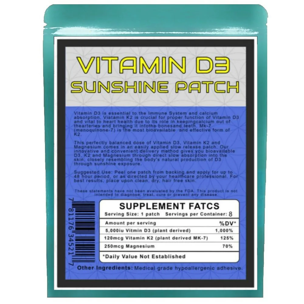 NOVO! VITAMIN D3 / K2 5.000 iu SUNSHINE 32 PATCHES MAIS MAGNESIUM