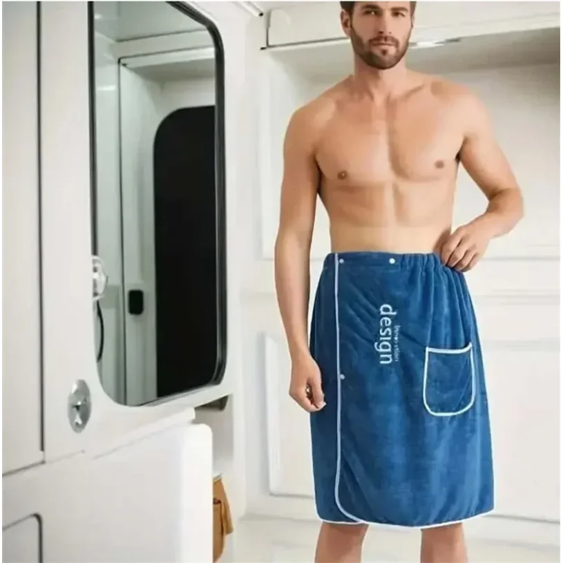 Men Bath Towel Grooming Towel for Men Men's Quick Dry Bath Towel Wrap with Secure Buckle Pocket for Gym Spa Sauna for Shower
