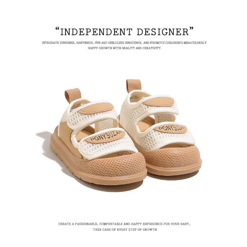 أحذية أطفال صيفية جديدة لعام 2025 أحذية للأولاد شبكية قابلة للتنفس بمقدمة مغلقة صنادل ناعمة من الأسفل صنادل للفتيات الصغيرات EU16-25