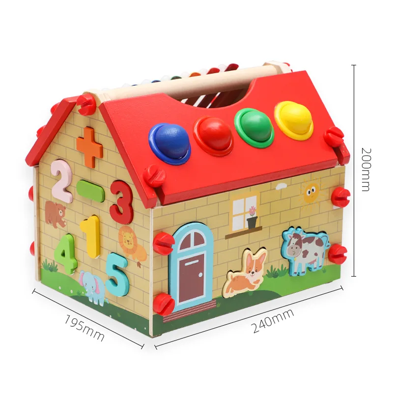 Children's Early Education Wooden Smart House Digital Shape Matching Cognitive Building Block Nut Disassembly House Kid's Toy