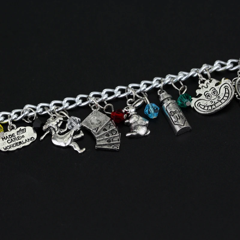 Anime Movie Alice in Wonderland Beads Bracelet Metal Enamel Pendant Charm Bracelet Boys Girls DIY Personality Jewelry