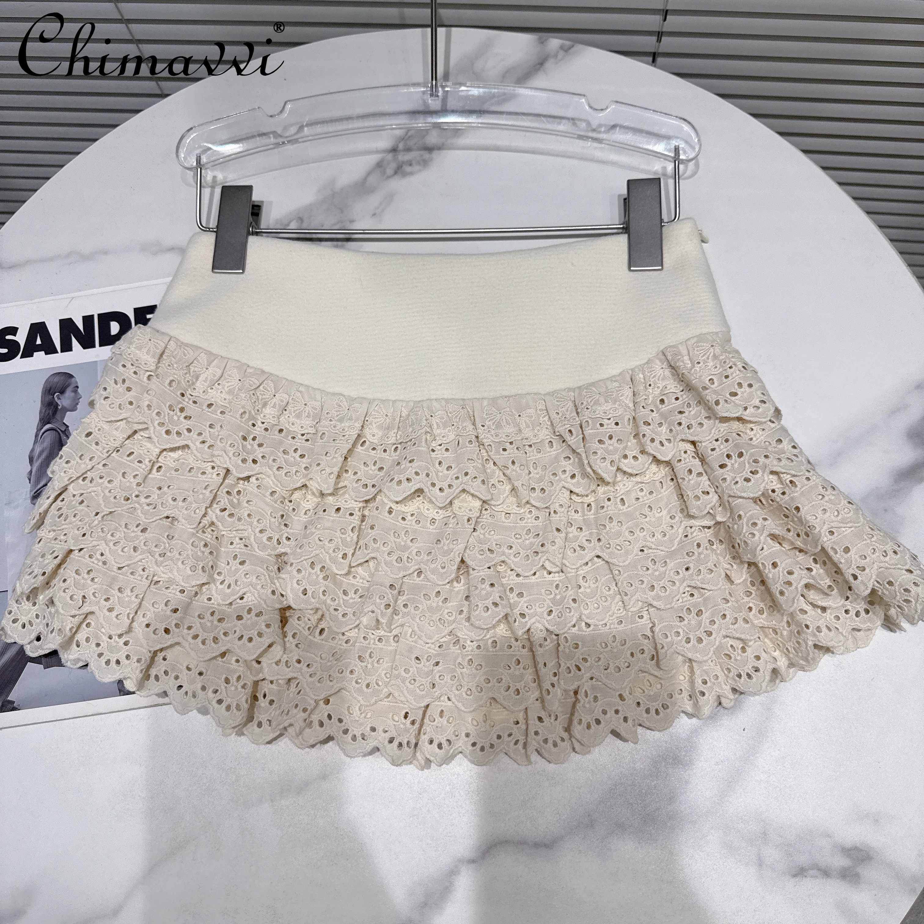 

Элегантная французская балетная стильная милая вышитая короткая юбка трапециевидной формы с высокой талией, элегантная универсальная мини-юбка для женщин