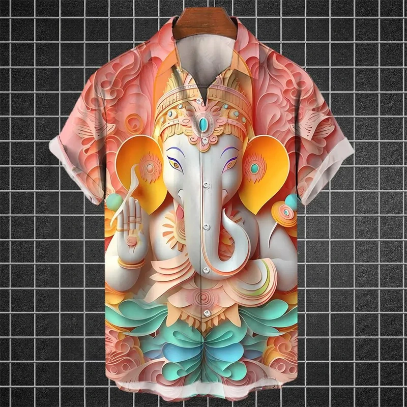 Hindu Nile Lord God Shiva Graphic Shirts For Men Clothes Religious Belief Lapel Blouse Hinduism Vishnu Men Blouses Elephant Tops