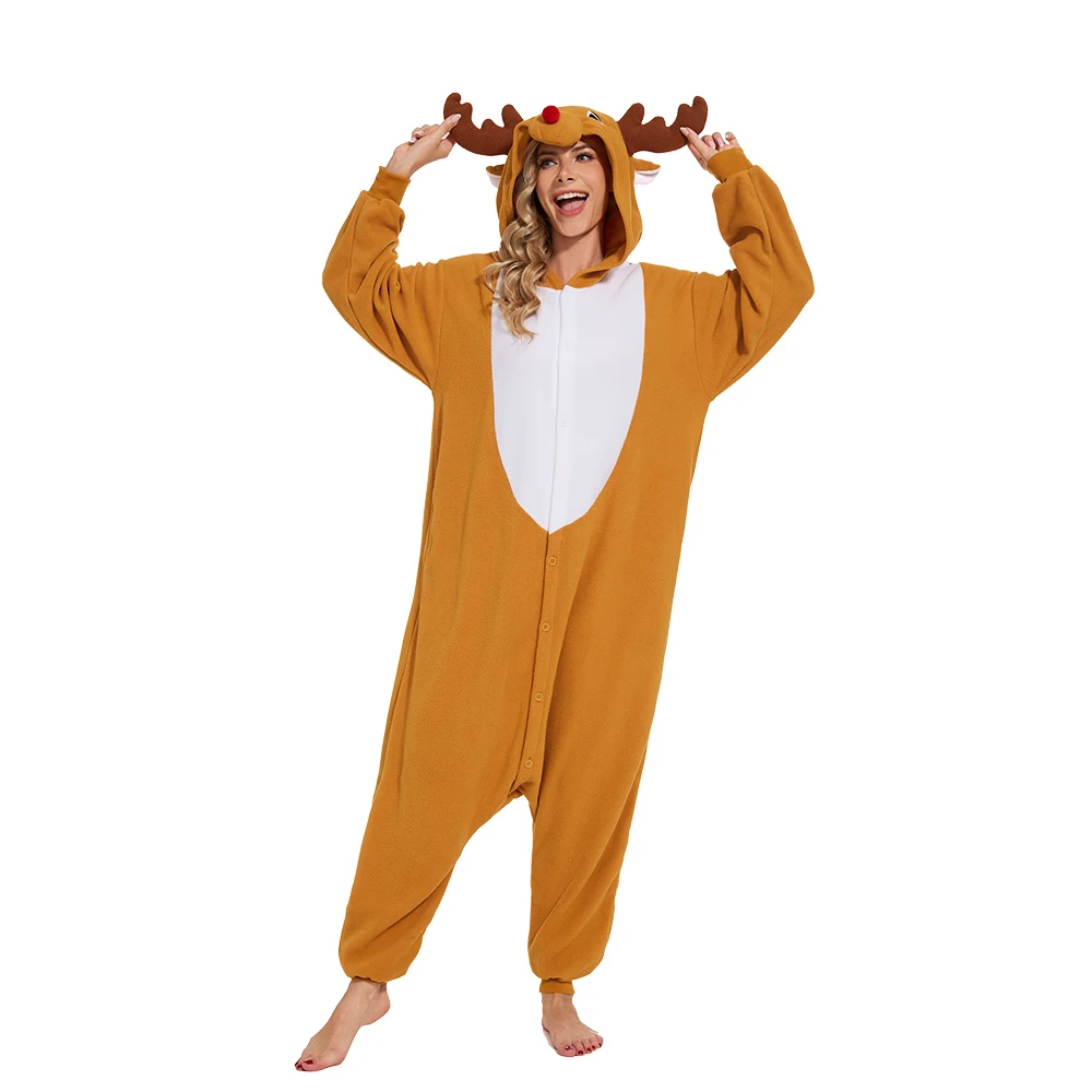 

CANASOUR Reindeer One-piece Pajamas Adult Women Soft Onesie sleepwear Halloween Christmas Animal Cosplay Costume Funny pijama