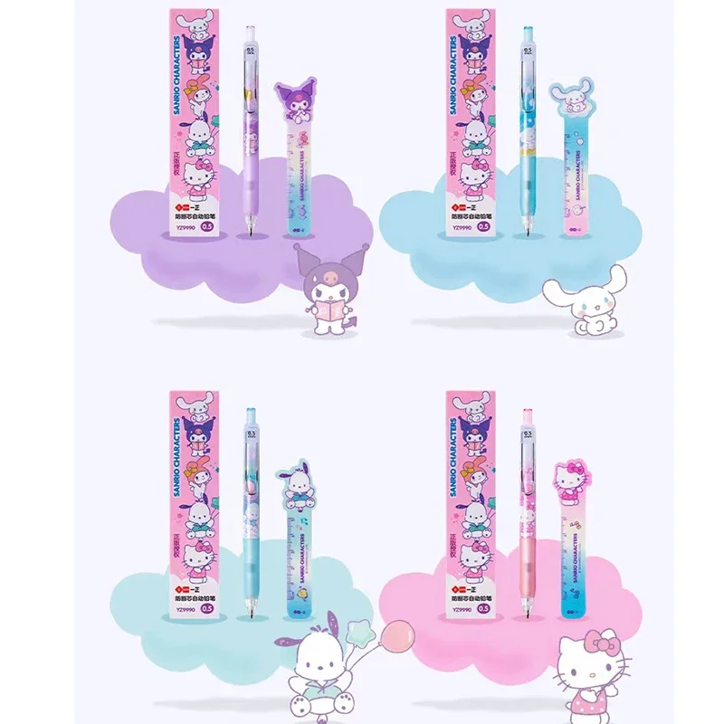 Random 1 Box Sanrio Cute Mymelody Kuromi Cinnamoroll Mechanical Pencil Set PVC Ruler Korean Stationery Press Pens gift