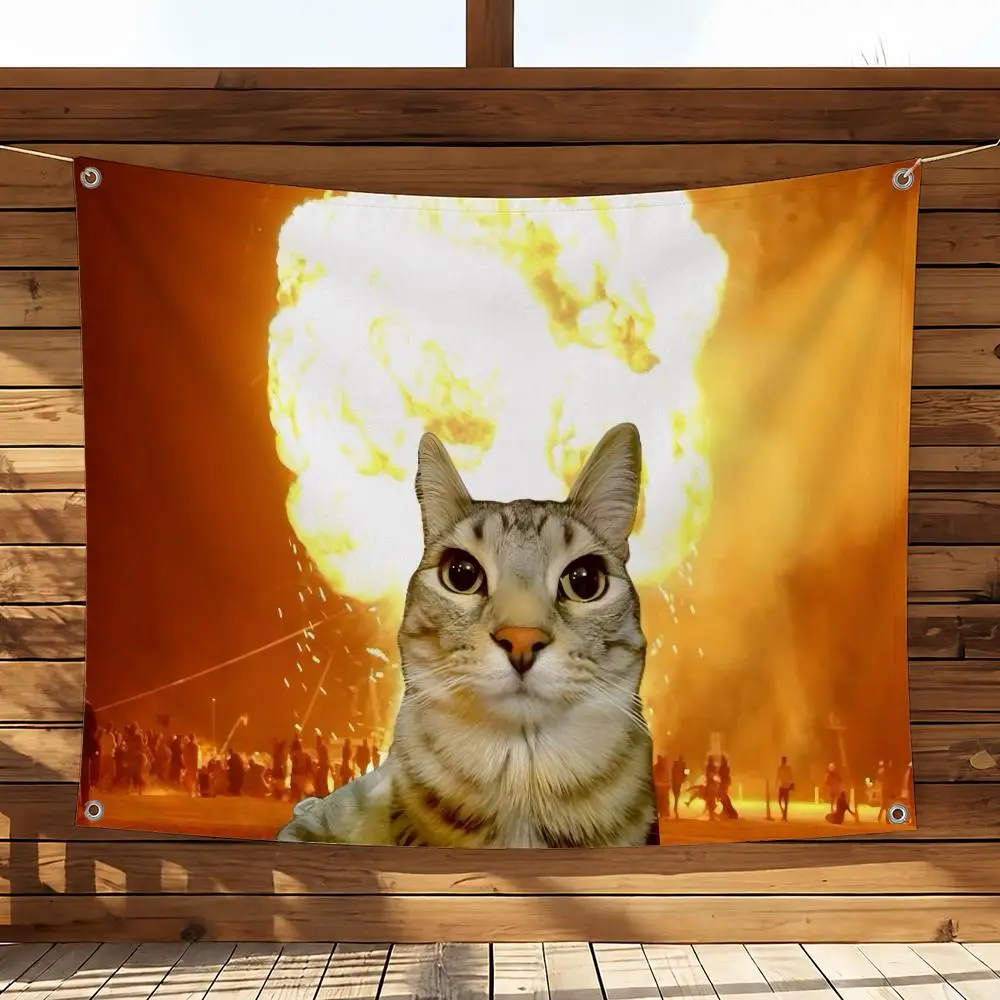 Meme Cool Silly Cat Meme Flaggen Heim- und Gartendekoration Banner - Innen- und Außenwandhängende Flagge – Detail 5