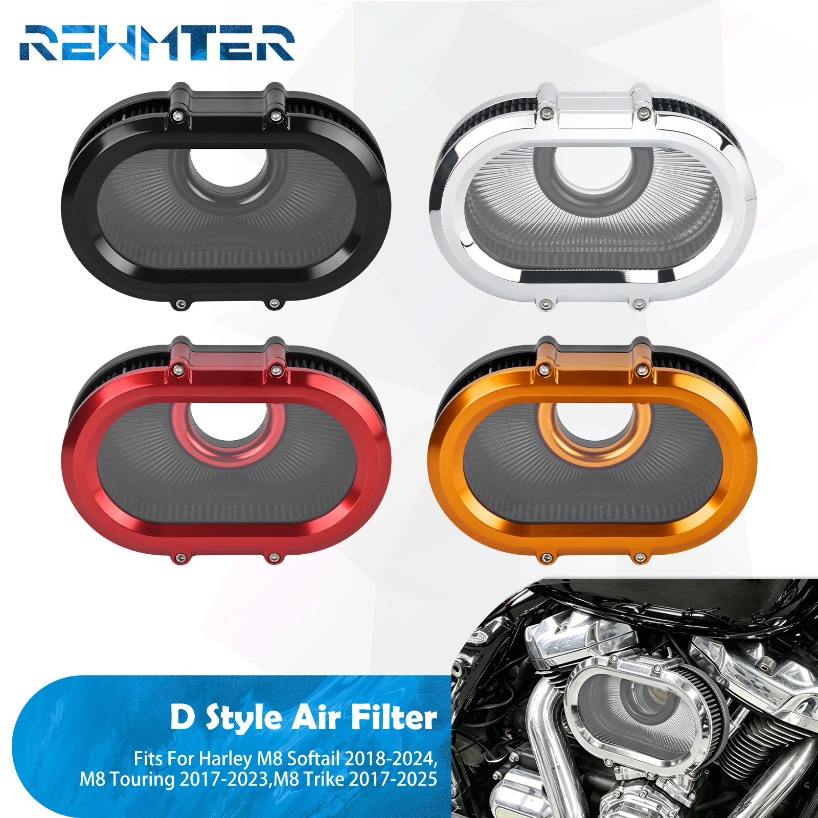 Motorrad-Luftfilter mit Ringen Ersatz-Kit für Harley Sportster 04-22 Dyna 00-17 Touring Softail 00-26 Luftansaugreiniger