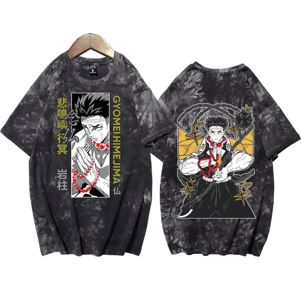 

2025 Anime Demon Slayer Himejima Gyomei Tie Dye Shirts Summer Casual T-shirt