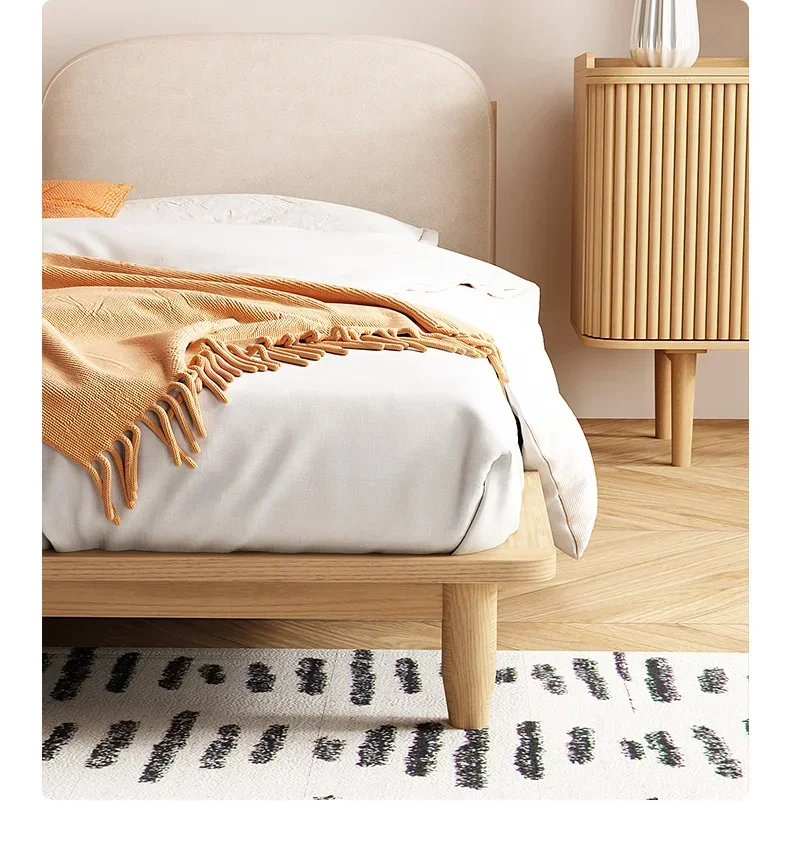 غرفة نوم مزدوجة من الخشب الصلب، سرير حديث وبسيط على الطراز الياباني، تخزين متعدد الوظائف بطول 1.8 متر