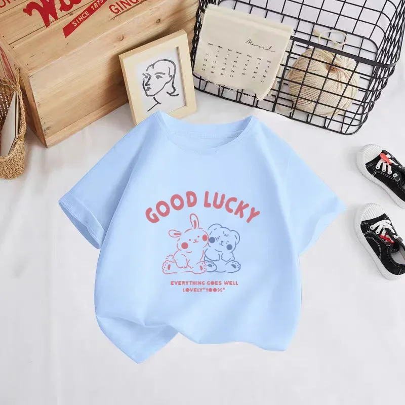 Kids Cartoon kawaii bear rabbit T-shirt Boy Girl Clothes Baby Tee Kids Shirt Tops For Children Short Sleeve Boys stitch T-shirt