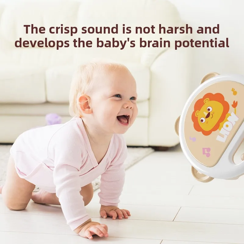 Lew Instrument Muzyczny Bębenek Zabawka Montessori Ręczny Bębenek Instrument Muzyczny Zabawka Edukacyjna Grzechotka dla Niemowląt Kreskówkowy Instrument do Klaskania