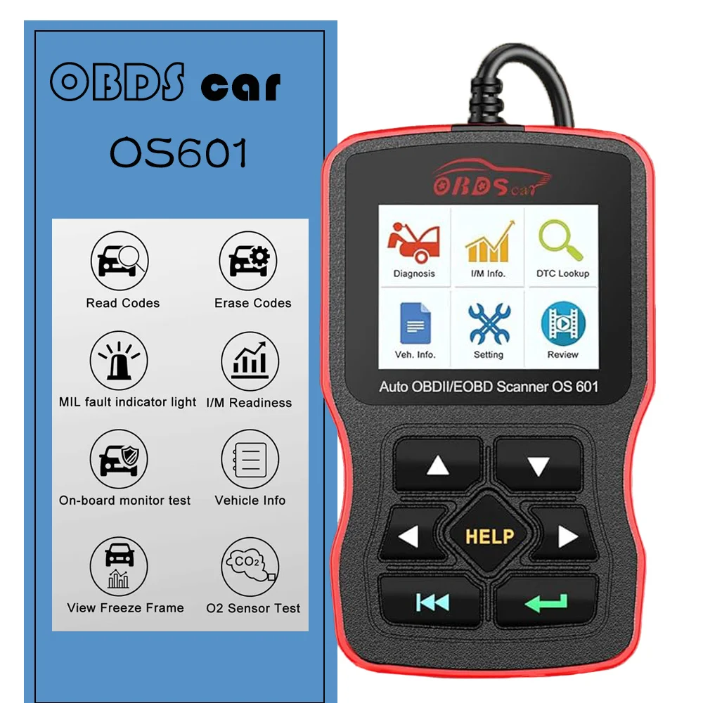 Obdscar os601 scanner universal leitor de código de falhas do motor automotivo eobd obd2 sistema completo obdii pode ferramenta de verificação de diagnóstico