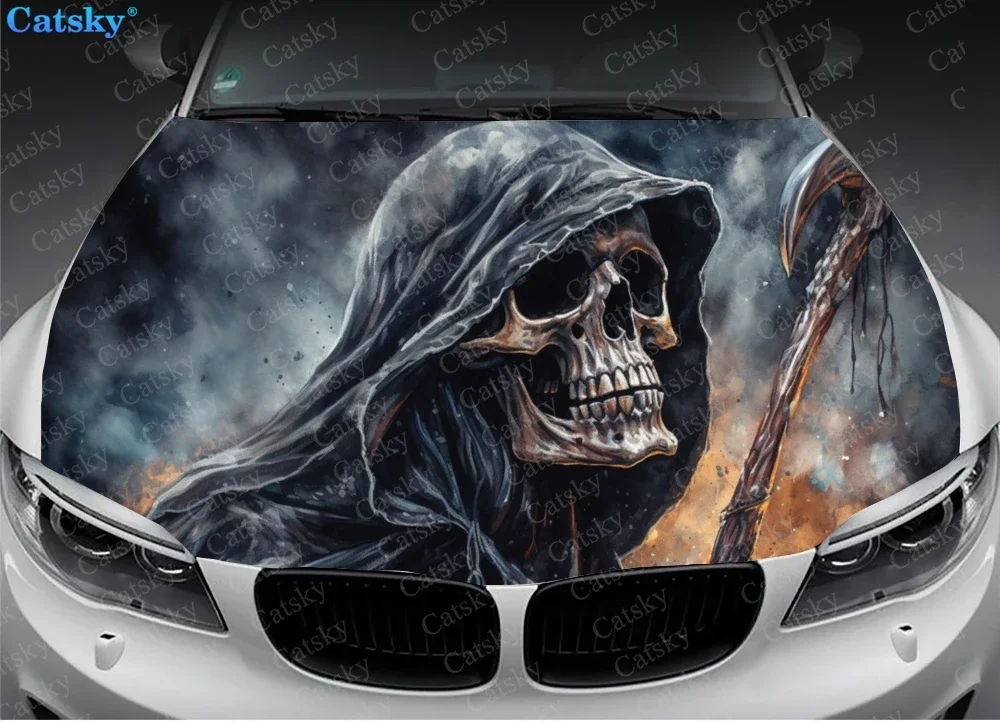 Grim Reaper with Scythe Car Hood Decal Stickers Wrap Vinyl Film Engine Cover Decals Sticker Car Hood Protective Film