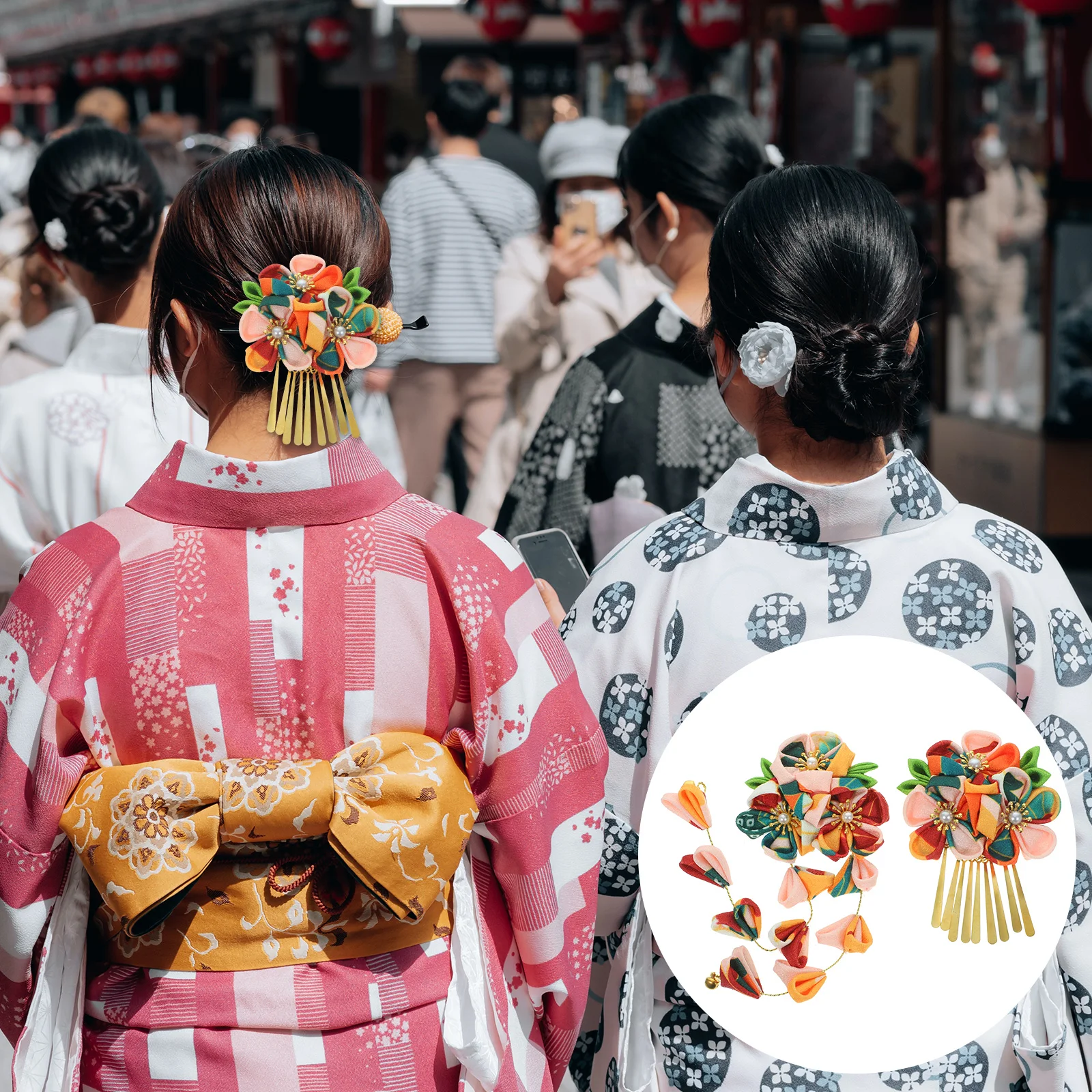 

2 pcs Japanese Stylefloral Headband Fabric Hair Accessories Fashion Headwear For Women Girls Elegant Hair Decor Yellow