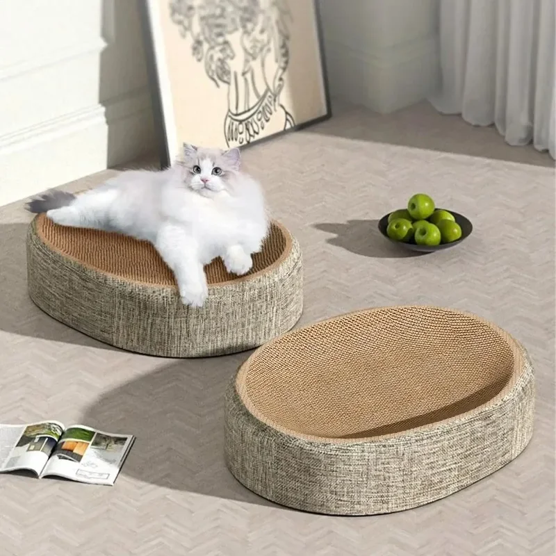 HTMCK2in1 Cat Scratching Board And Nest Oval Corrugated Paper Wear-Resistant Claw Grinding Toy Protect Furniture Cat Accessories