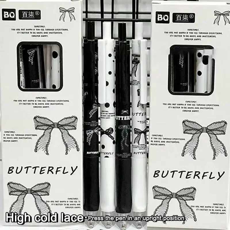 4PCS/Set New Cute Bow Gel Pen 0.5mm Soft Grip Black Pen Quick Drying Signature Pen School Office