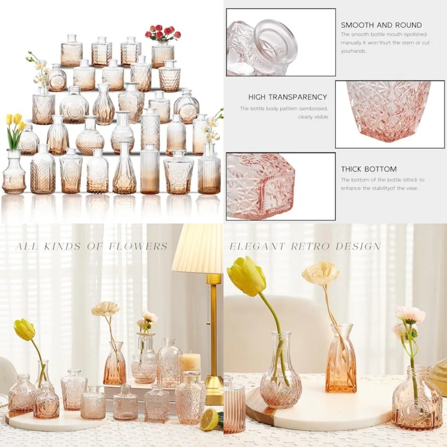 

Glass Bud Vase Set of 30, Small Flower Vases, Glass Vases for Centerpieces, Vintage Home Table Decorations Bud Vases