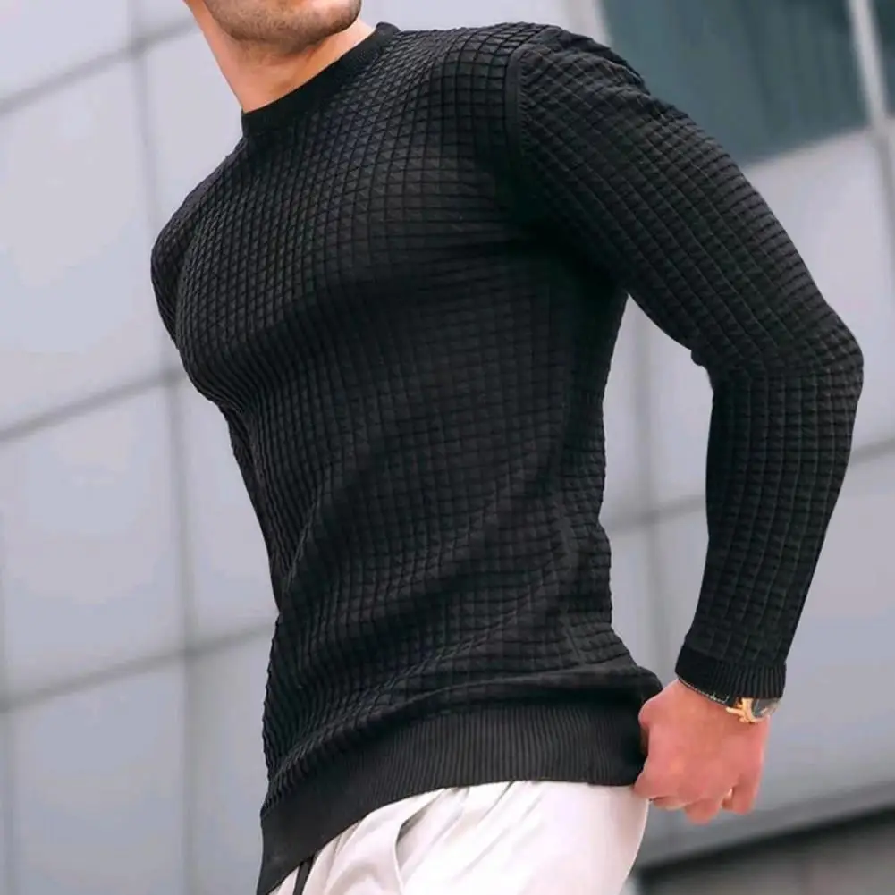 Autumn Winter Fashion Korean T-shirt Men Top O Neck Slim Fit Long Sleeve Bottoming Clothes Solid Stretchy Pullover T-shirt