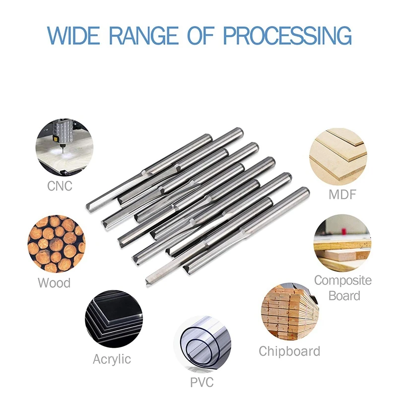 10Pcs 2 Flute Cnc Router Bits 3.175Mm Straight Slot Tungsten Steel Milling Cutter For Wood Plastic