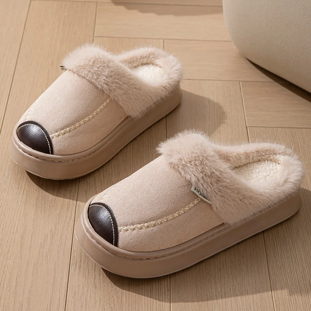 Warm Faux Fur Indoor Fluffy Slippers For Women Men Autumn Winter House Shoes Soft EVA Sole Couples Home Cotton Slipper view 2