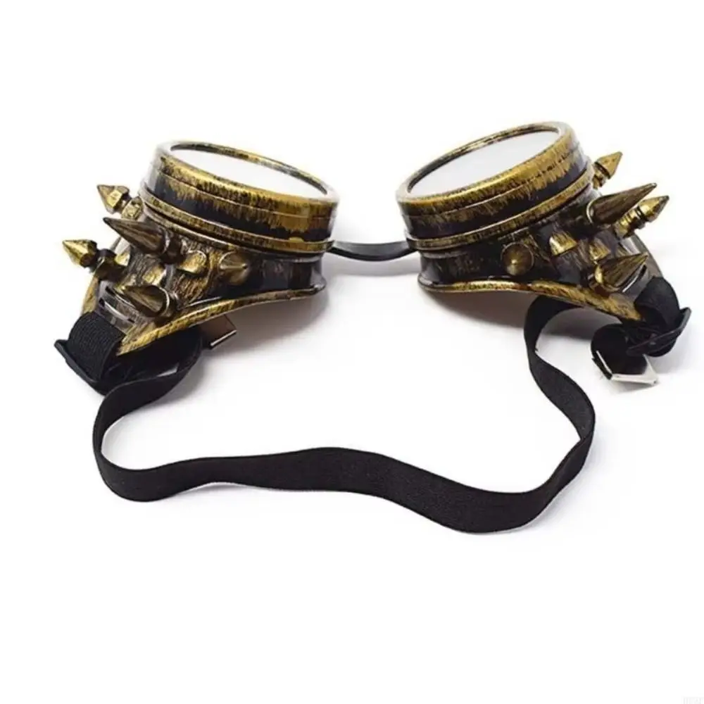Tinted Round Lenses Steampunk Goggles Adjustable Elastic Strap Vintage Style Vintage Goggles Decorative Spikes Costume Eyewear