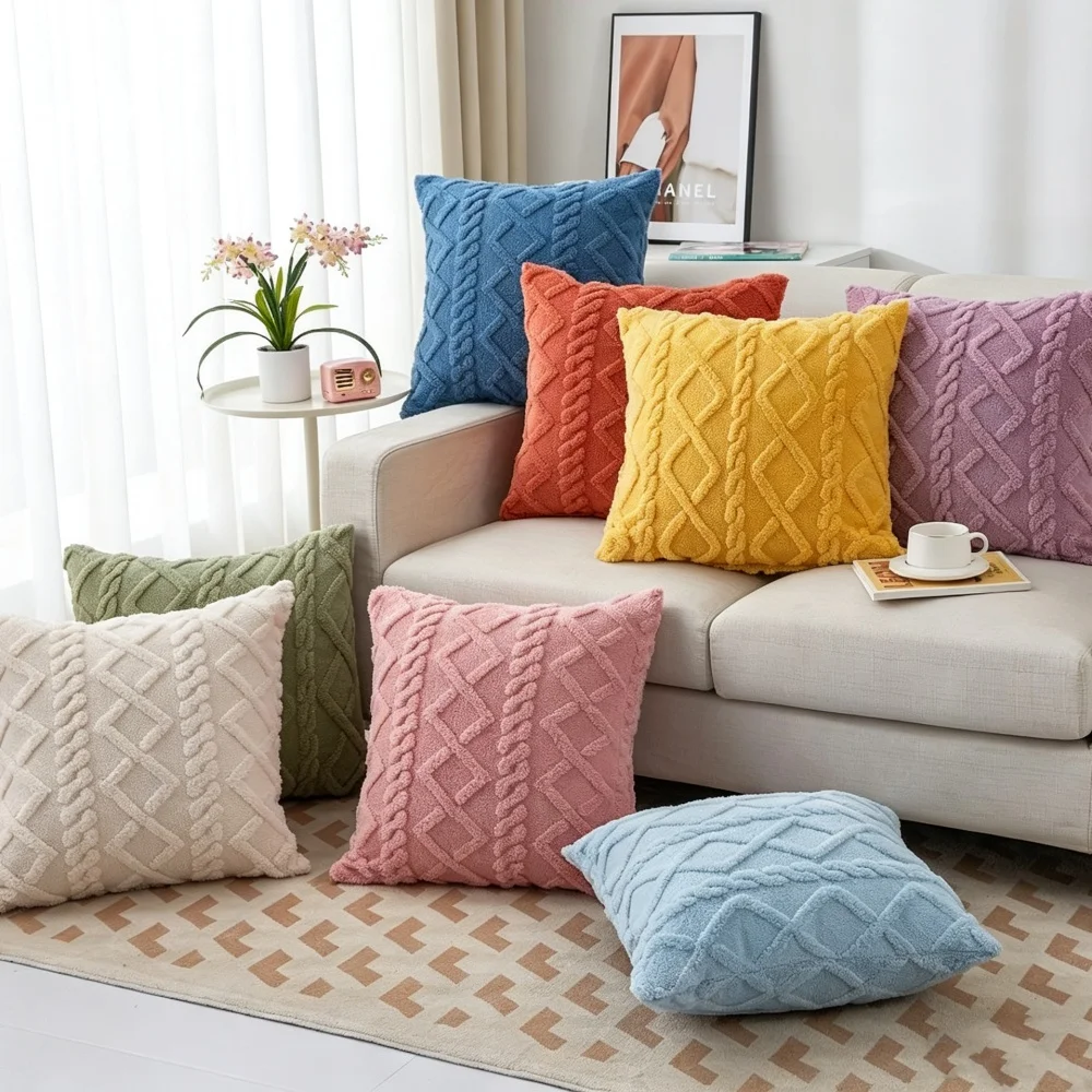 Cushion Cover Plush Pillow Cover for Sofa Living Room Grometric Housse 40*40cm 45*45cm Decorative Pillows Nordic Home Decor