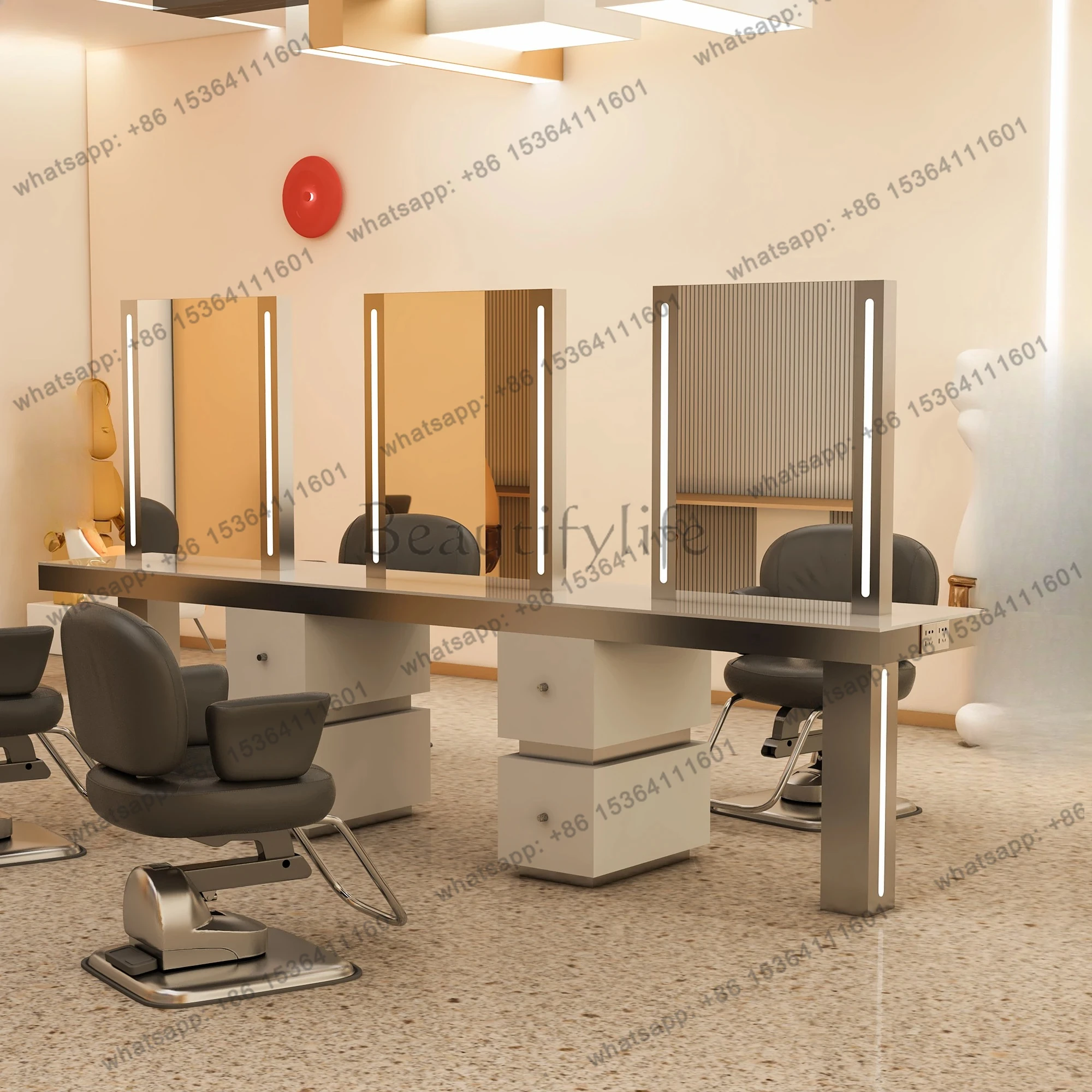 barber shop mirror table hair salon special perm and dyeing area hair  cutting mirror cabinet integrated with desktop