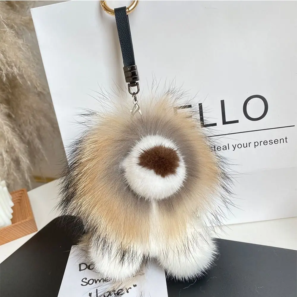 Pendentif créatif en peluche de Lion en fourrure de vison, longue crinière avec queue, porte-clés en peluche, ornements doux, Animal mignon, décor de sac à dos