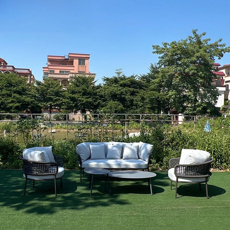 

Outdoor courtyard sofa terrace garden poolside Internet celebrity rope weaving leisure furniture aluminum alloy rattan art