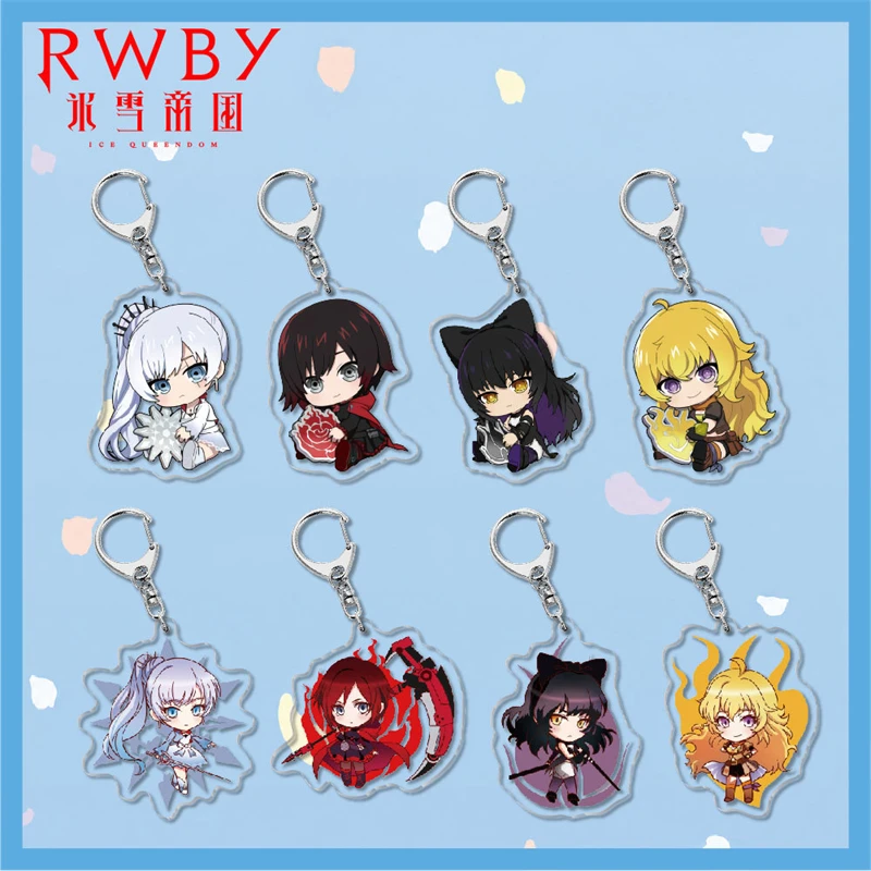 RWBY: Ice Queendom Anime Schlüsselanhänger ‌ Ruby Rose Weiße Schnee Schlüsselanhänger für Frauen Cartoon Cosplay Figur Acryl Schlüsselring Anhänger