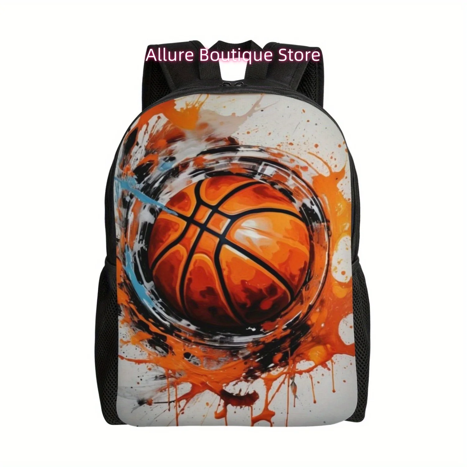 Lightweight Basketball-Themed Backpack for Men & Women - Adjustable Straps, Polyester Laptop/Tablet Travel Daypack with Button C