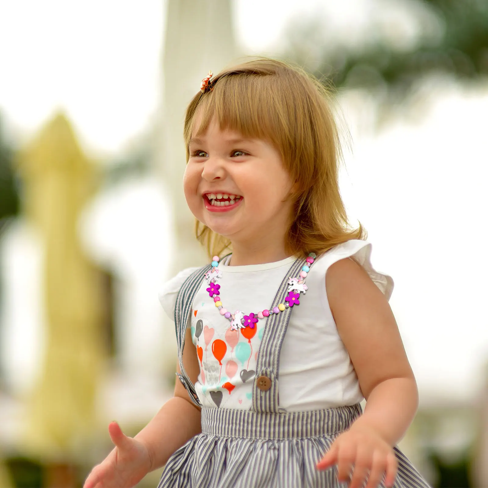 Zestaw drewnianych naszyjników i bransoletek z koralikami, wielokolorowy jednorożec, akcesoria do przebierania dla dzieci i niemowląt, rekwizyty do sesji zdjęciowych, na Boże Narodzenie i urodziny.