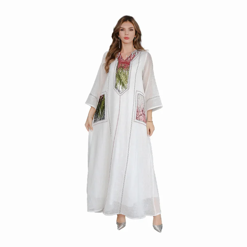 Eid Muslim Party Dress for Women Sequins Long Dresses Ramadan Abaya Morocco Kaftan Vestidos Arab Dubai Robe Jalabiya Islam