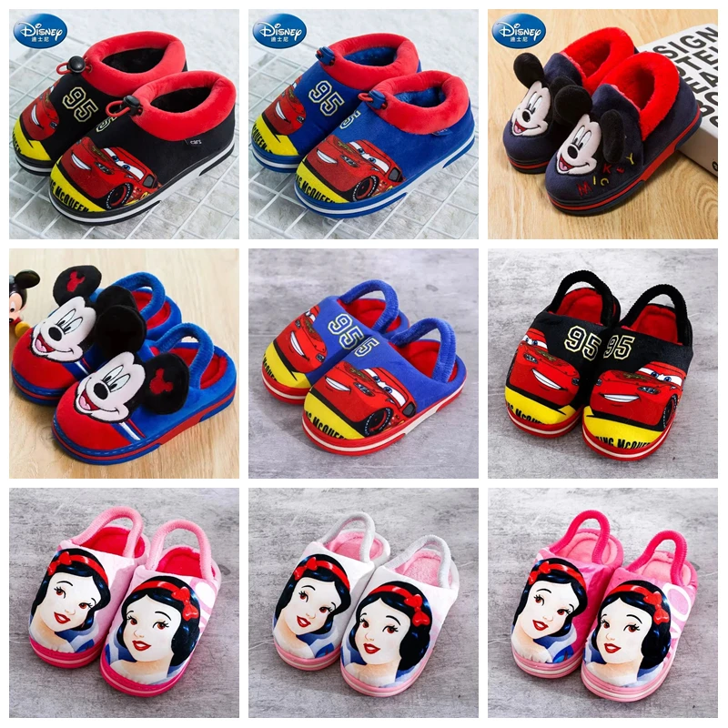 

Winter Disney Baby Boy Girl Cotton Slippers Cartoon Mickey Minnie Mouse McQueen Cars Snow White Kids Indoor Anti-slip Home Shoes
