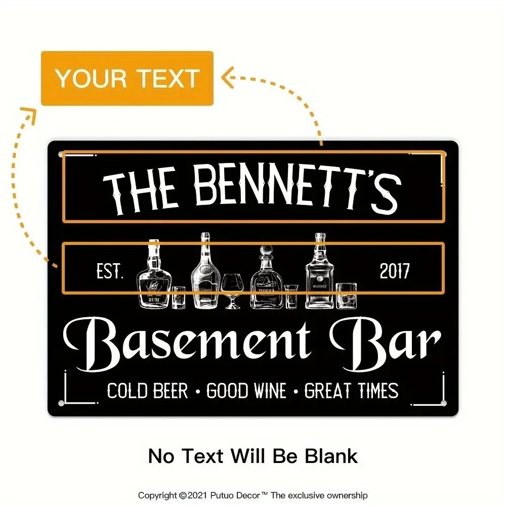 CIFbuy 1pc Custom Basement Bar Metal Sign, Personalized Name Year Beer Wine Man Cave Game Room Wall Decor
