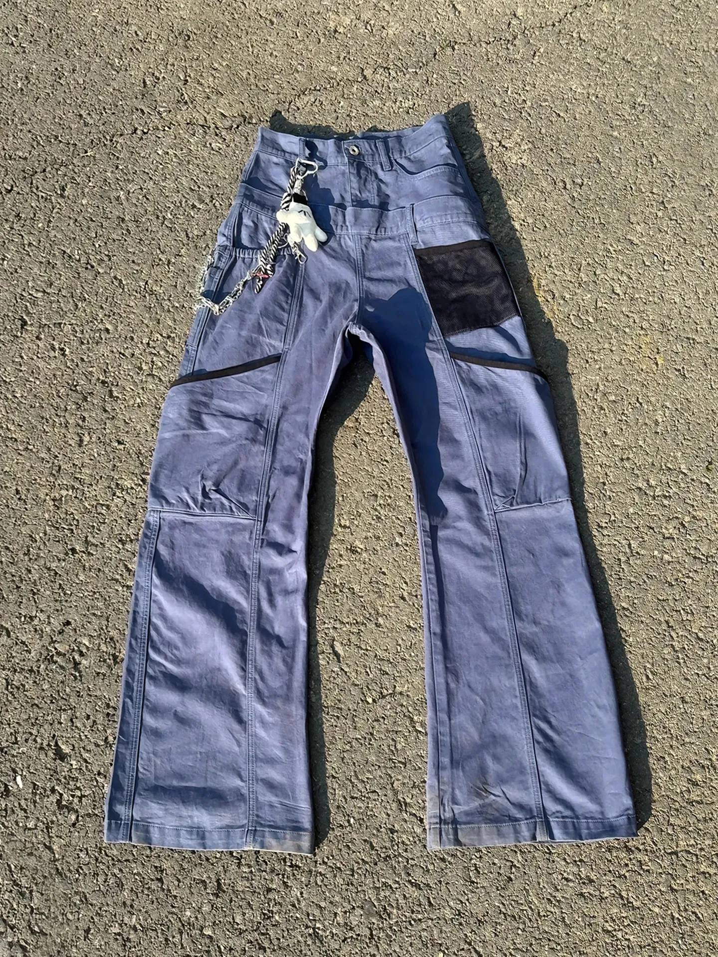 Men's Workwear Pants Straight Leg Multiple Pockets Bent Knife Design Gardener Style American Street Retro Jeans mid Waist